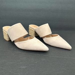 Schutz Women's 5.5B Buck/Pale Nude Suede Pointed Toe Braided Block Heel Mules